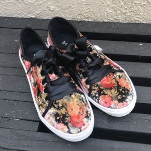 Velvet floral sneakers